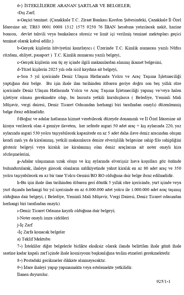 Çanakkale feribot iskele kiralama