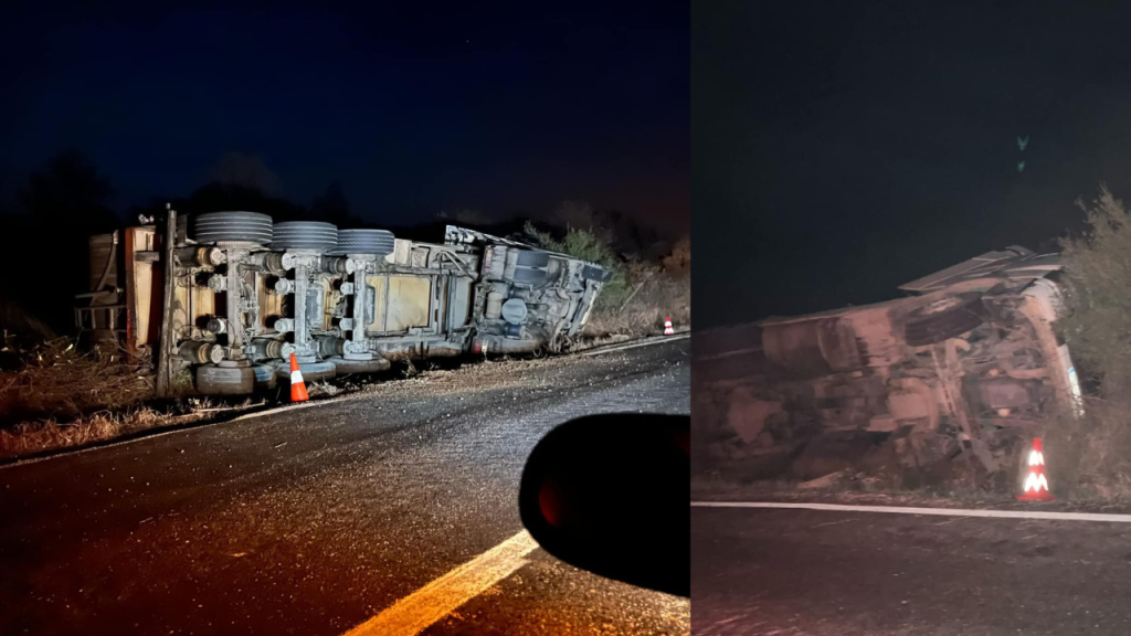 Çanakkale'de tır yan yattı