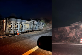Çanakkale'de tır yan yattı