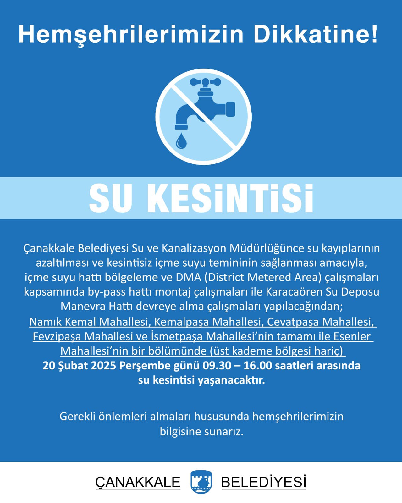 Çanakkale’de 6 mahallede 6 saatlik su kesintisi