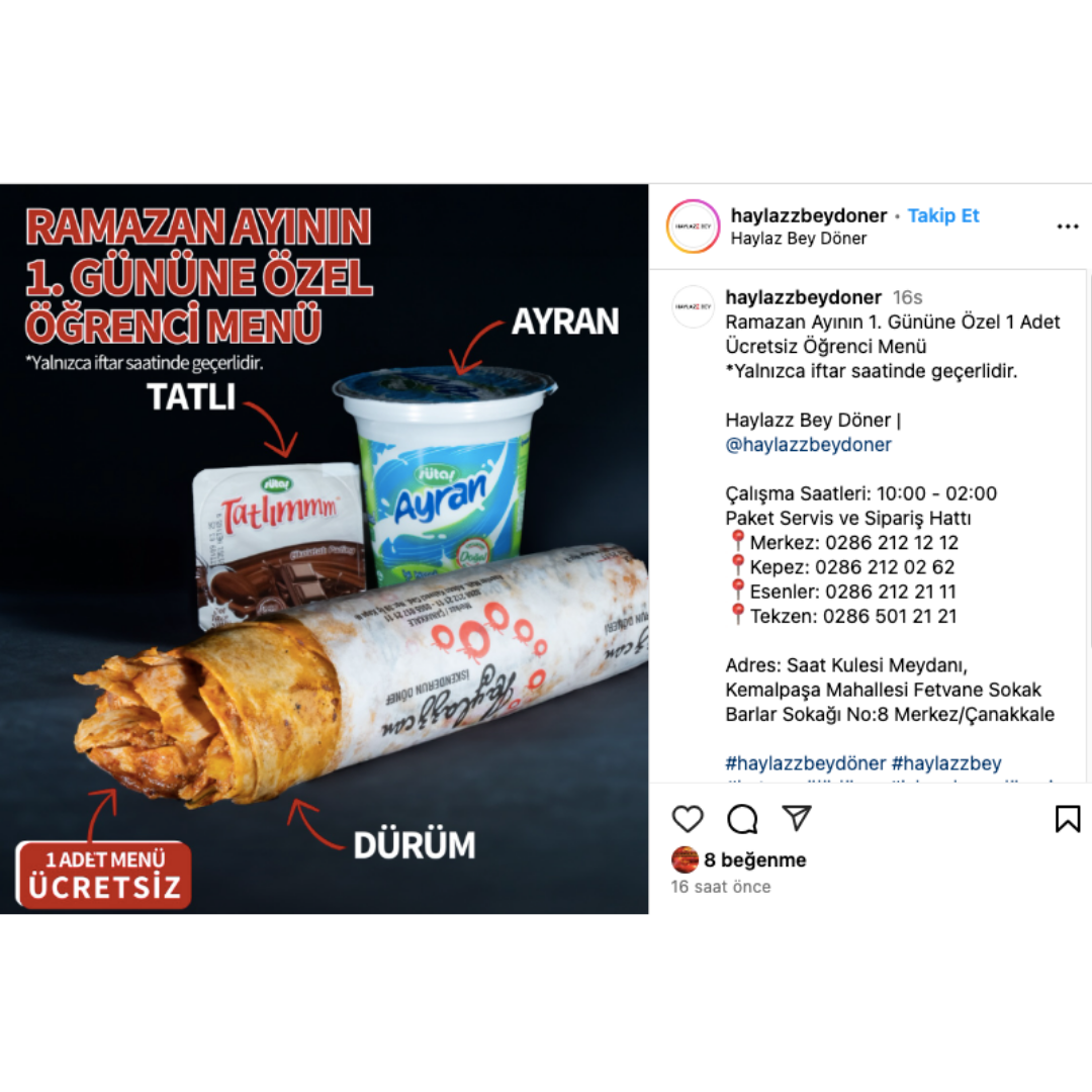 Çanakkale’de ilk iftarda ücretsiz döner dağıtacaklar 