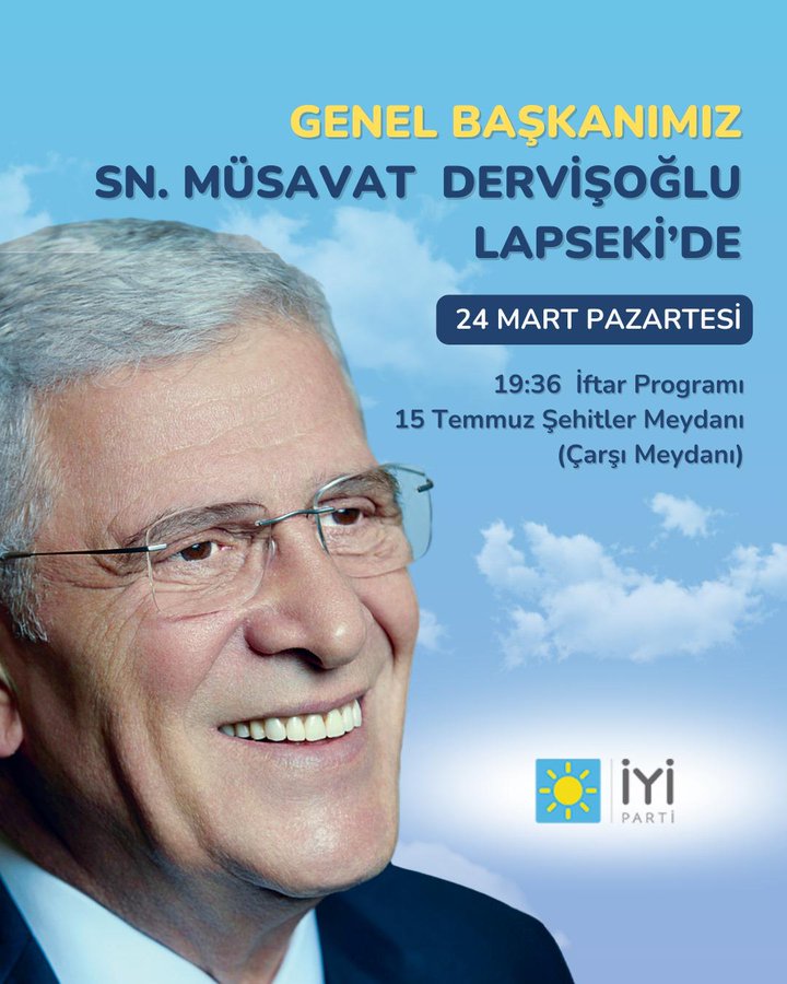 İYİ Parti Lideri Müsavat Dervişoğlu Çanakkale’ye geliyor