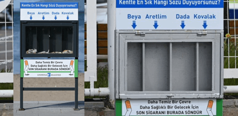 Çanakkale kordona sigara izmarit atık üniteleri yerleştirildi: “Beya, Aretlim, Dada ve Kovalak”