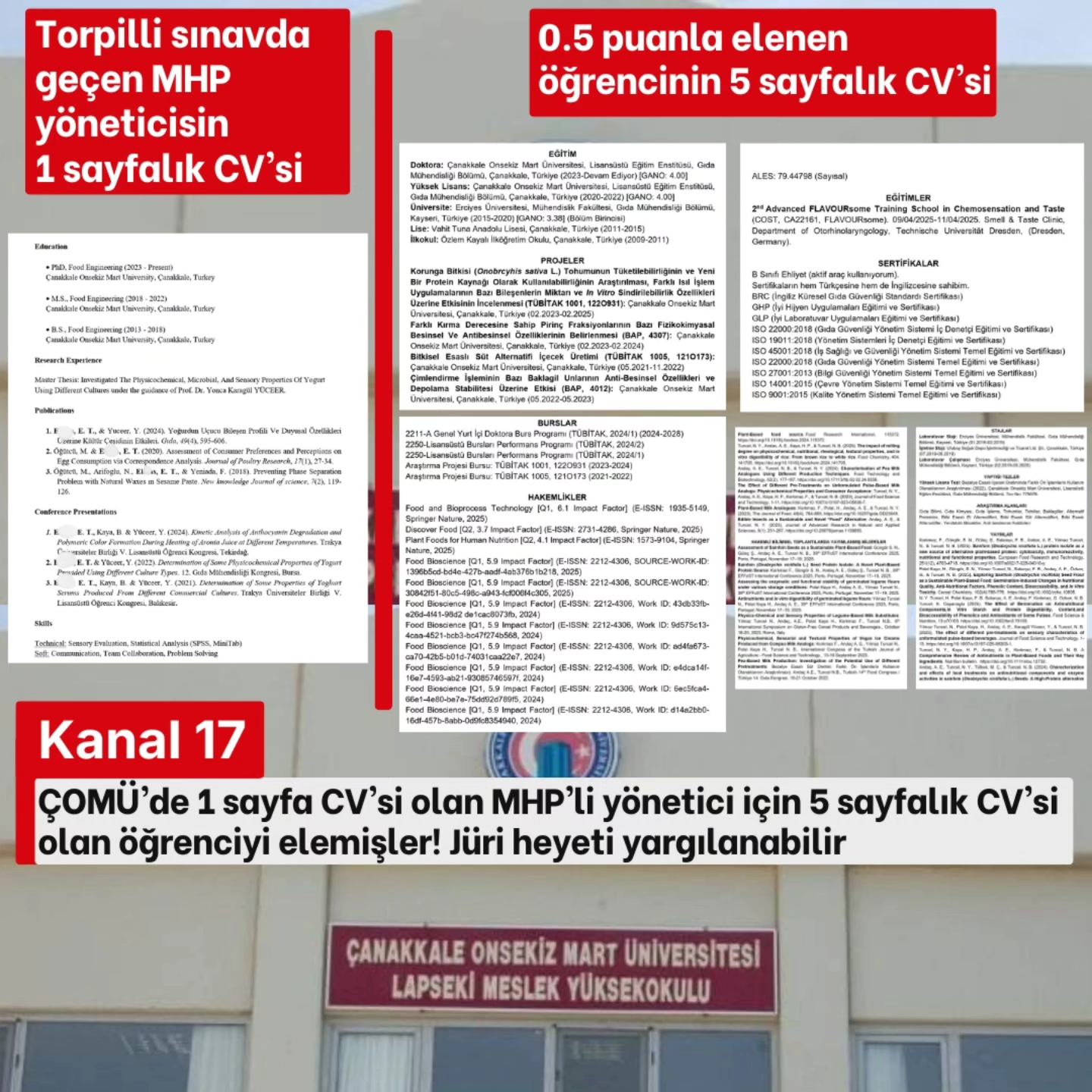 ÇOMÜ'de MHP torpili Sonlardaki kız birinci yapıldı