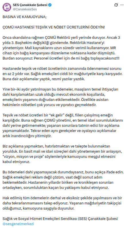 çomü nöbet maaş sendika